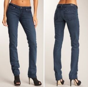 PAIGE Denim "Blue Heights" Low Rise Slim Straight Blue Jeans | Women's Size 27